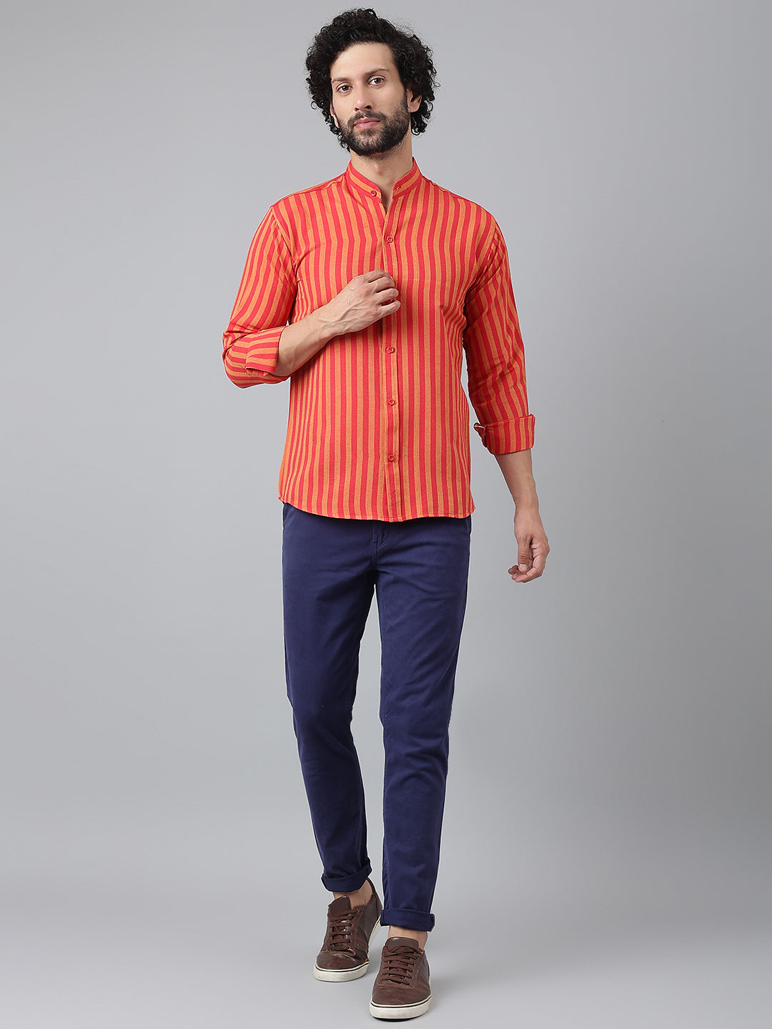 RIAG Red Men's Chinese Collar Full Sleeves Shirt | Grocsy