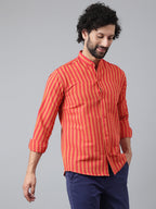 RIAG Red Men's Chinese Collar Full Sleeves Shirt | Grocsy