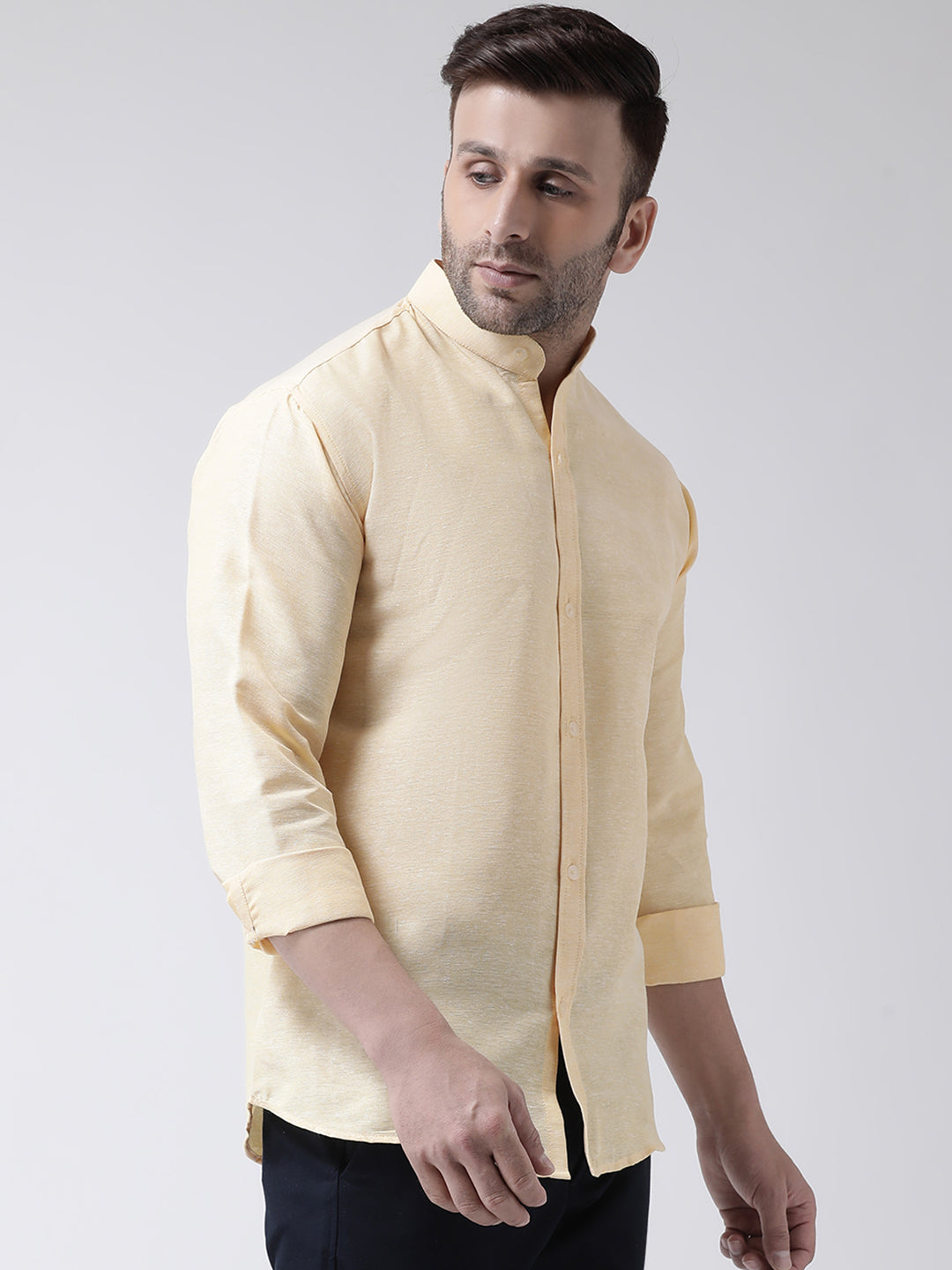 RIAG Beige Men's Chinese Collar Full Sleeves Shirt | Grocsy