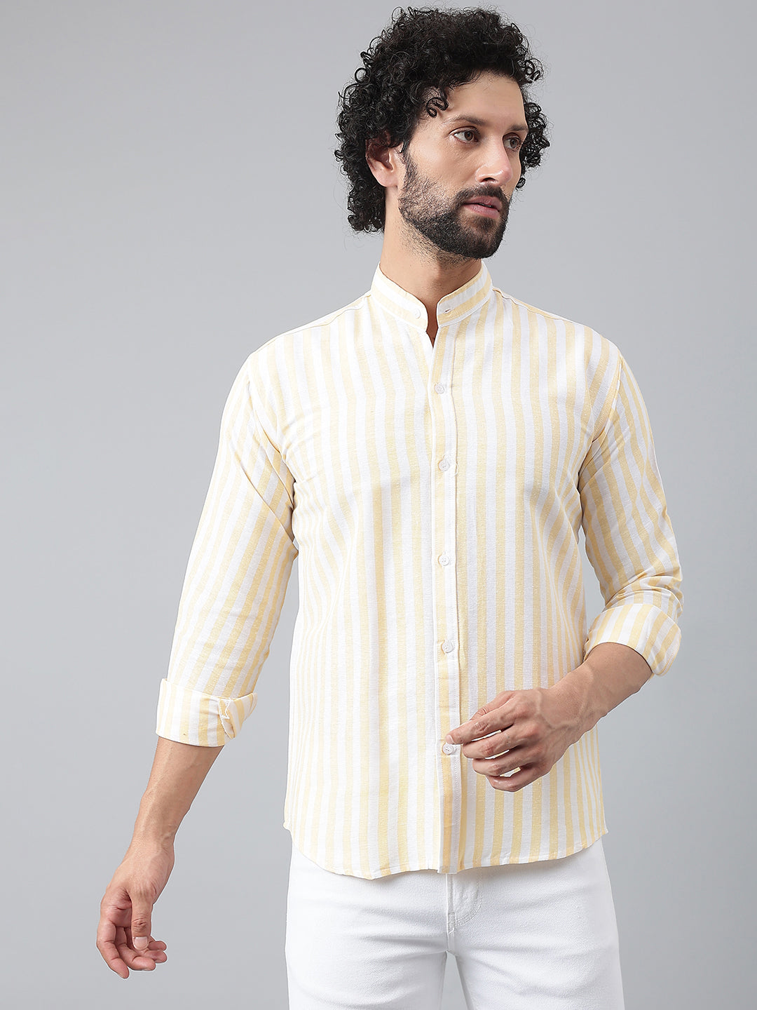 RIAG Beige Men's Chinese Collar Full Sleeves Shirt | Grocsy