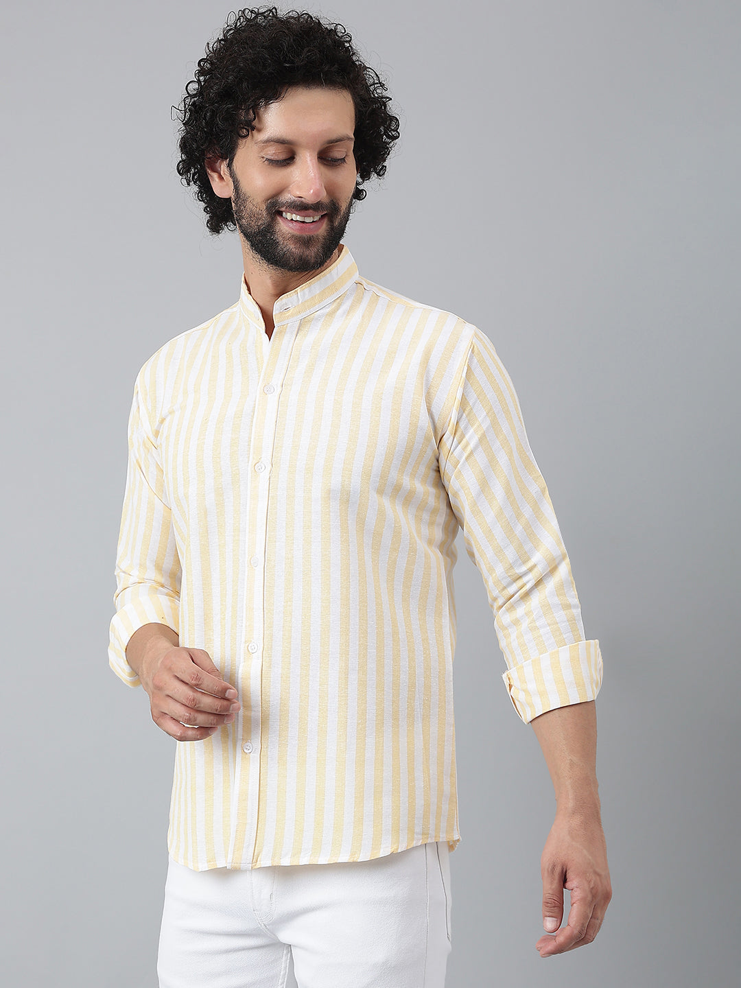 RIAG Beige Men's Chinese Collar Full Sleeves Shirt | Grocsy