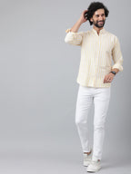 RIAG Beige Men's Chinese Collar Full Sleeves Shirt | Grocsy