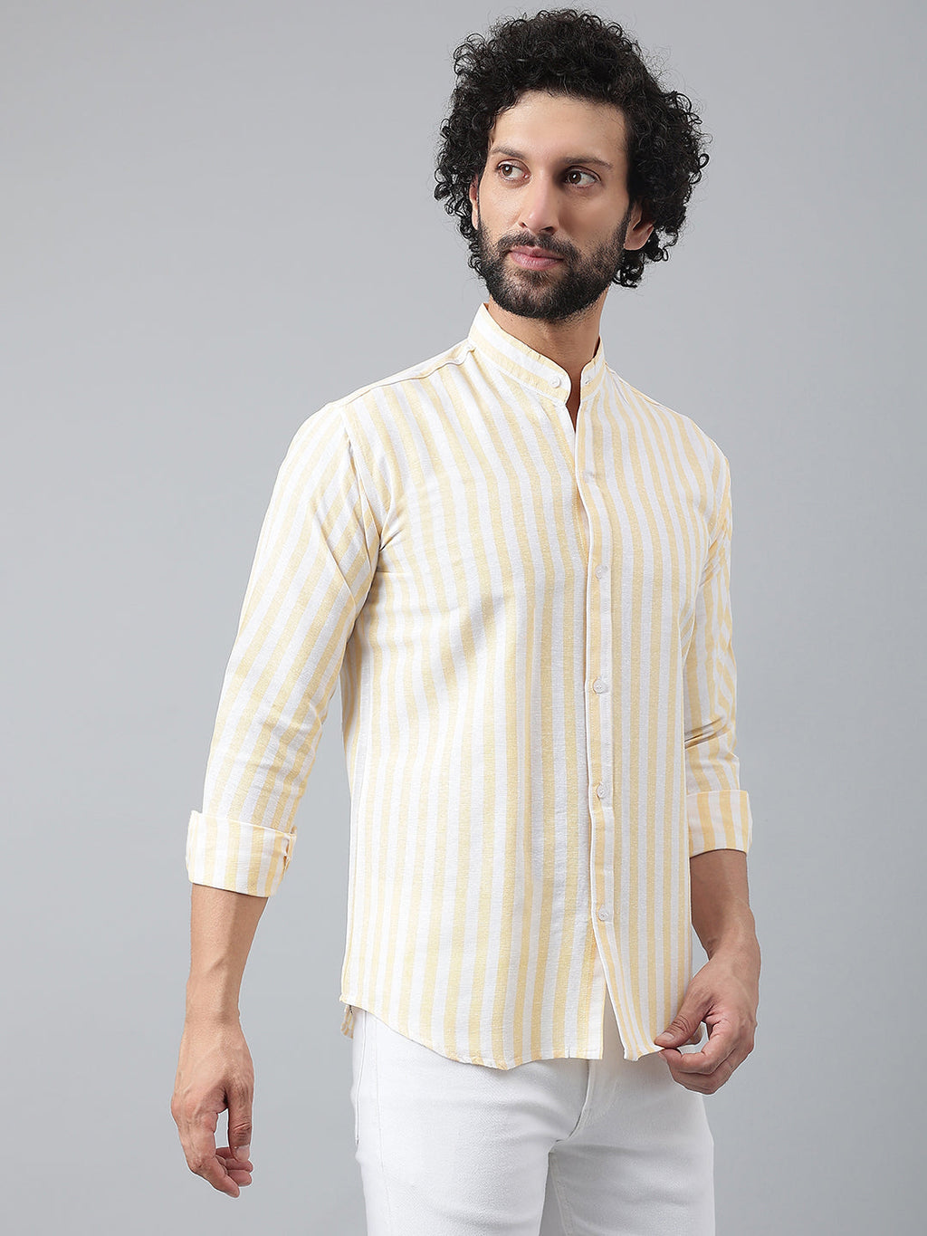 RIAG Beige Men's Chinese Collar Full Sleeves Shirt | Grocsy