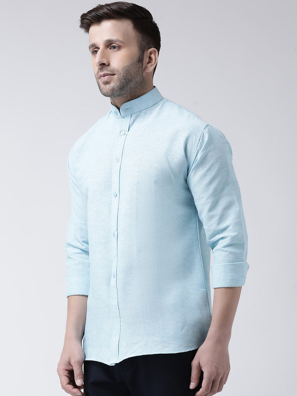 RIAG Sky Blue Men's Chinese Collar Full Sleeves Shirt | Grocsy