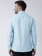 RIAG Sky Blue Men's Chinese Collar Full Sleeves Shirt | Grocsy