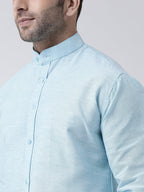 RIAG Sky Blue Men's Chinese Collar Full Sleeves Shirt | Grocsy
