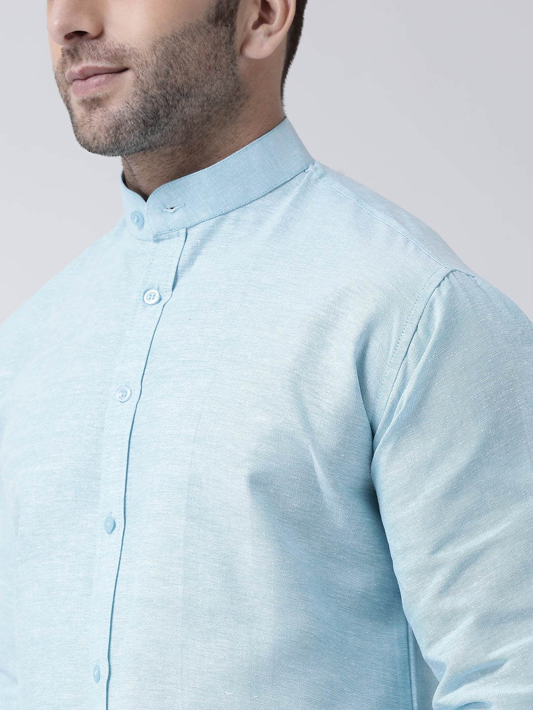 RIAG Sky Blue Men's Chinese Collar Full Sleeves Shirt | Grocsy
