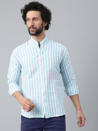 RIAG Blue Men's Chinese Collar Full Sleeves Shirt | Grocsy