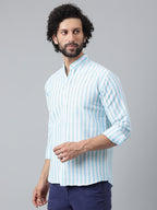 RIAG Blue Men's Chinese Collar Full Sleeves Shirt | Grocsy