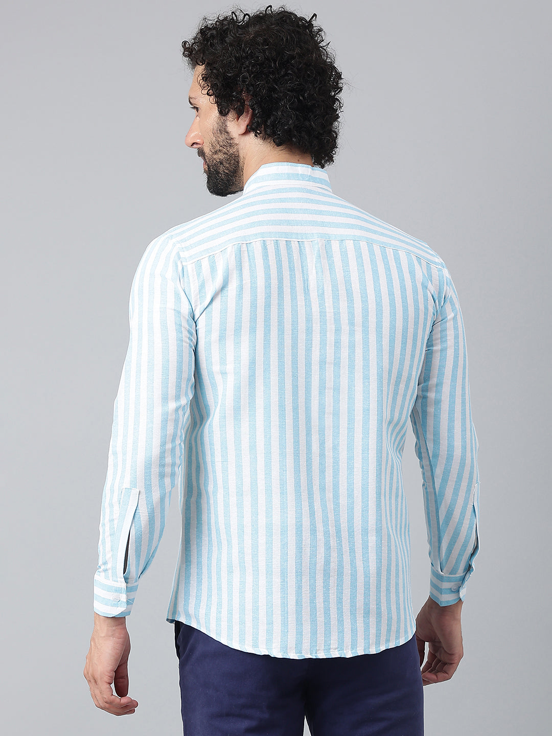 RIAG Blue Men's Chinese Collar Full Sleeves Shirt | Grocsy