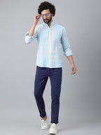 RIAG Blue Men's Chinese Collar Full Sleeves Shirt | Grocsy
