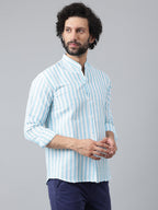 RIAG Blue Men's Chinese Collar Full Sleeves Shirt | Grocsy