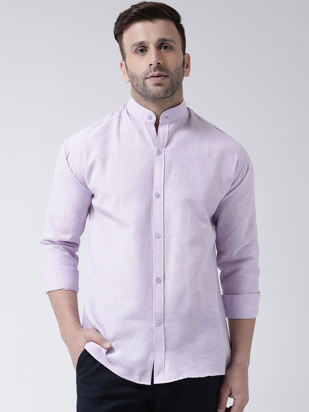 RIAG Violet Men's Chinese Collar Full Sleeves Shirt | Grocsy