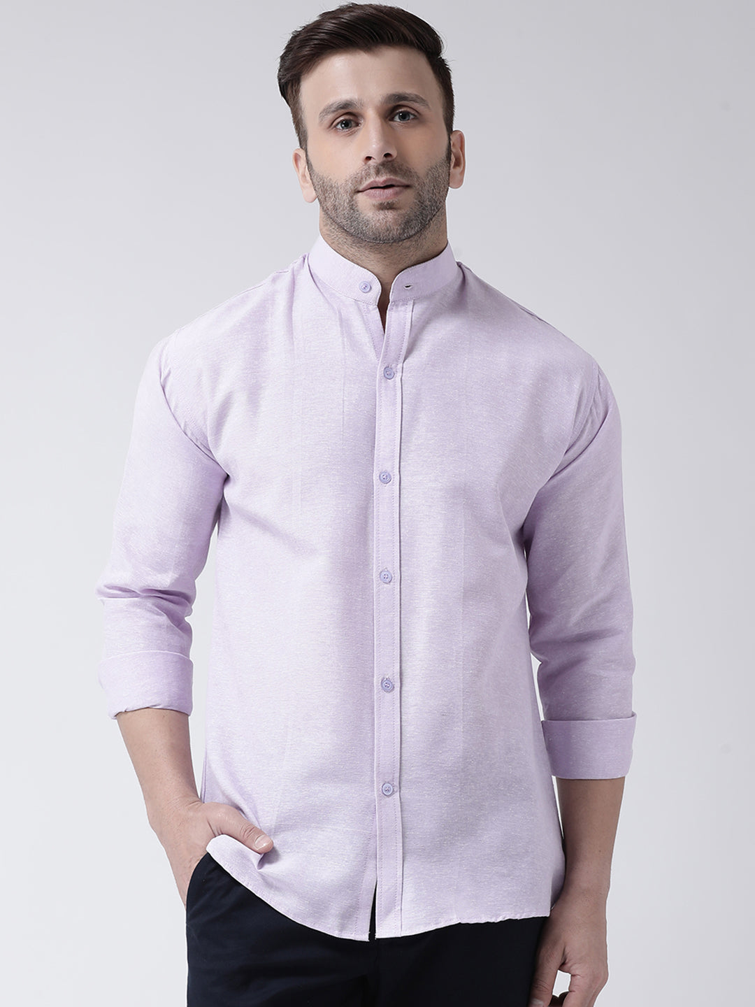 RIAG Violet Men's Chinese Collar Full Sleeves Shirt | Grocsy