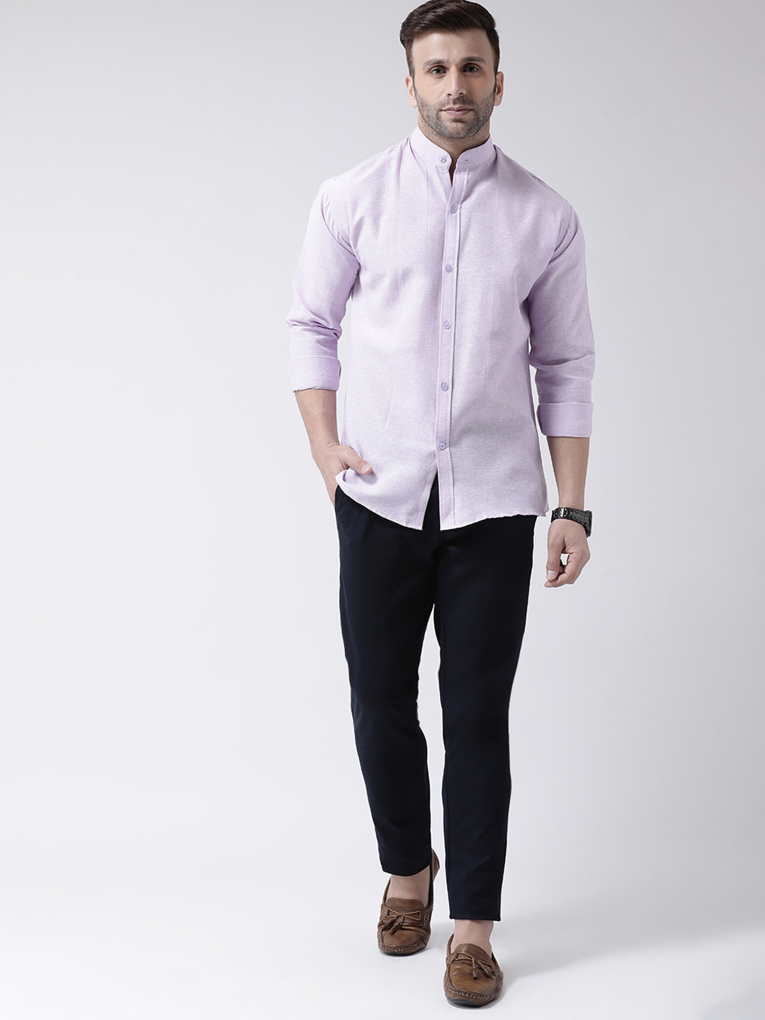 RIAG Violet Men's Chinese Collar Full Sleeves Shirt | Grocsy