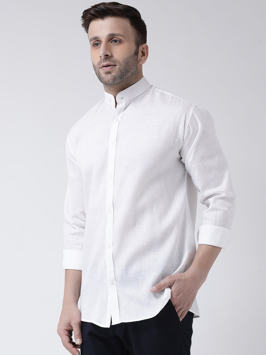 RIAG White Men's Chinese Collar Full Sleeves Shirt | Grocsy