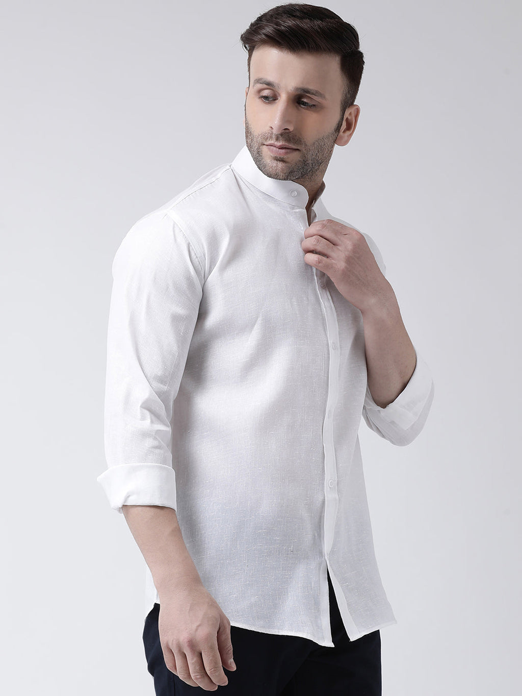 RIAG White Men's Chinese Collar Full Sleeves Shirt | Grocsy