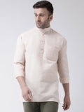 RIAG Beige Color Long Sleeves Men's Cotton Short Kurta | Grocsy