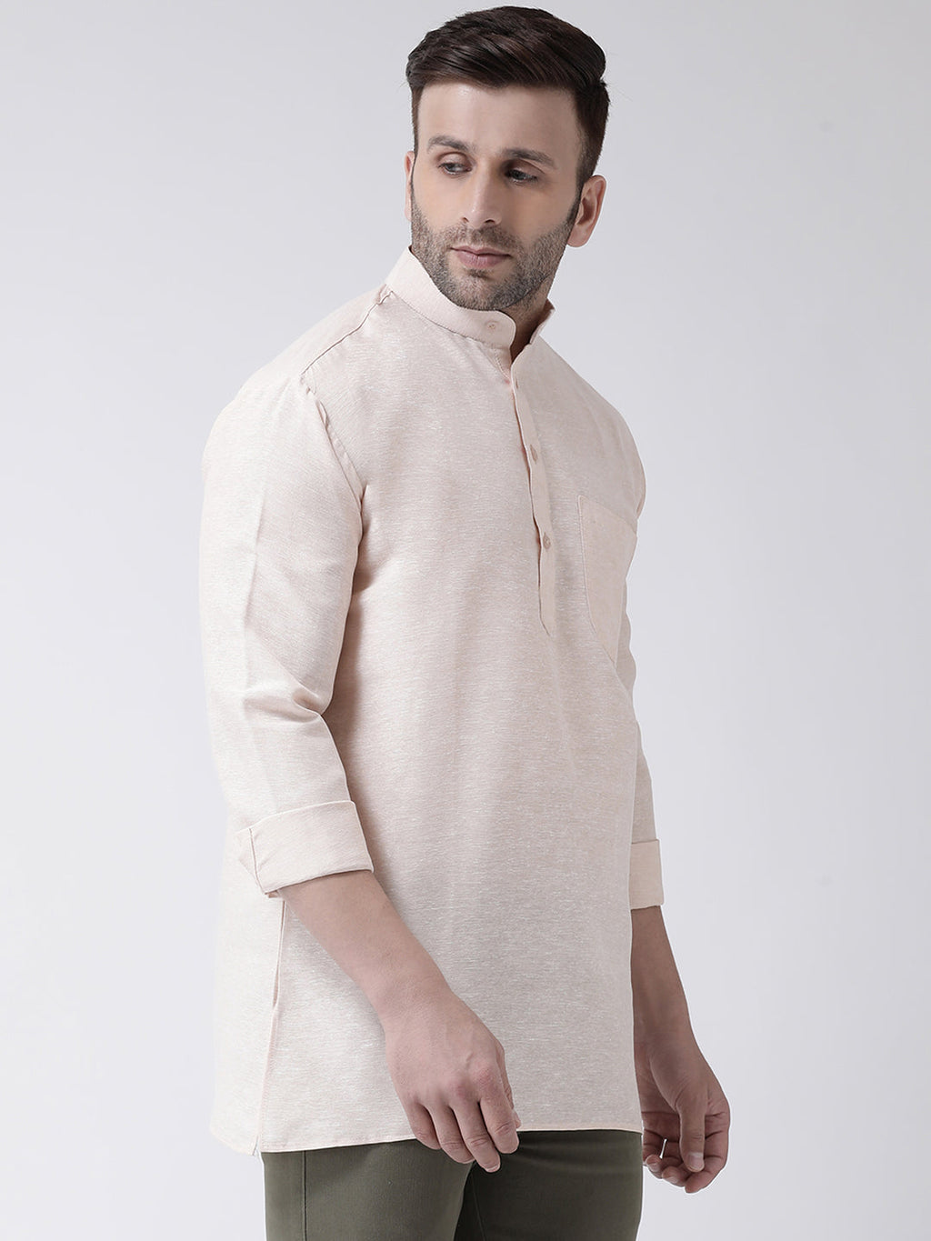 RIAG Beige Color Long Sleeves Men's Cotton Short Kurta | Grocsy