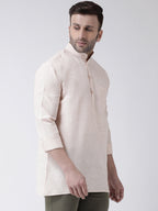 RIAG Beige Color Long Sleeves Men's Cotton Short Kurta | Grocsy