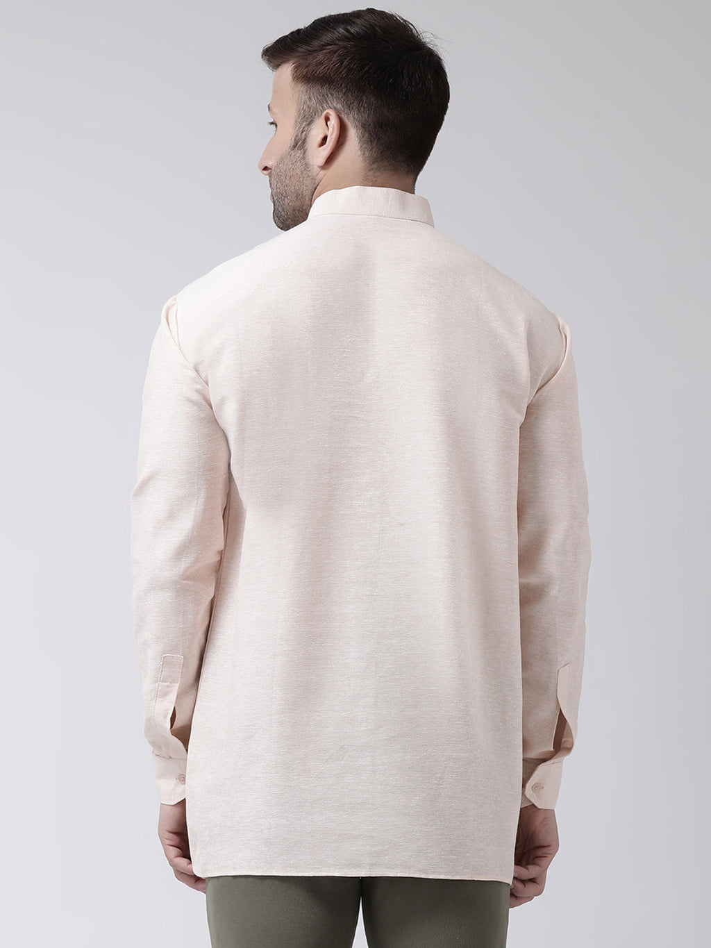RIAG Beige Color Long Sleeves Men's Cotton Short Kurta | Grocsy