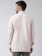 RIAG Beige Color Long Sleeves Men's Cotton Short Kurta | Grocsy