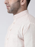 RIAG Beige Color Long Sleeves Men's Cotton Short Kurta | Grocsy