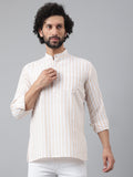 RIAG Beige Color Long Sleeves Casual Men's Cotton Short Kurta | Grocsy