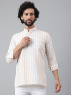 RIAG Beige Color Long Sleeves Casual Men's Cotton Short Kurta | Grocsy