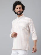 RIAG Beige Color Long Sleeves Casual Men's Cotton Short Kurta | Grocsy