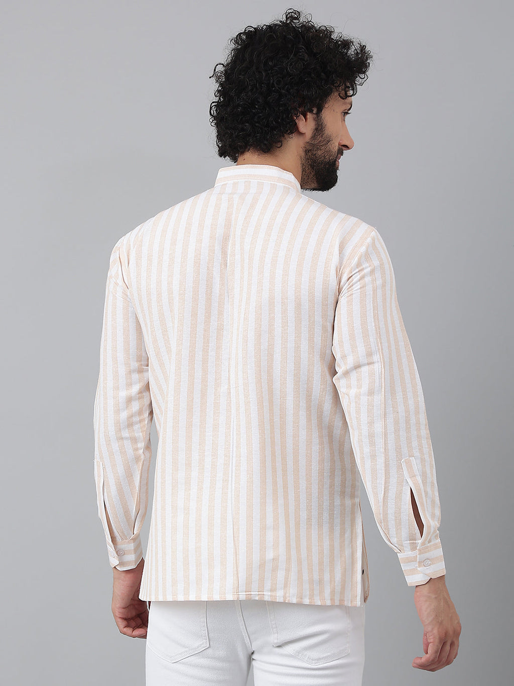 RIAG Beige Color Long Sleeves Casual Men's Cotton Short Kurta | Grocsy