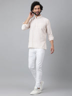 RIAG Beige Color Long Sleeves Casual Men's Cotton Short Kurta | Grocsy