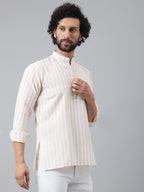 RIAG Beige Color Long Sleeves Casual Men's Cotton Short Kurta | Grocsy