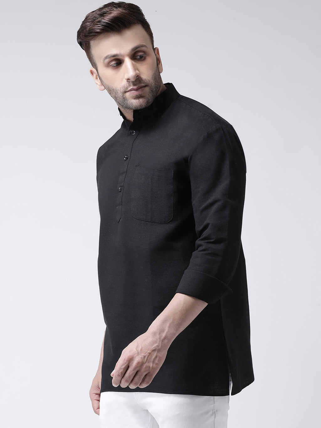 RIAG Black Color Long Sleeves Men's Cotton Short Kurta | Grocsy