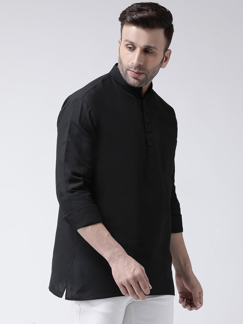 RIAG Black Color Long Sleeves Men's Cotton Short Kurta | Grocsy