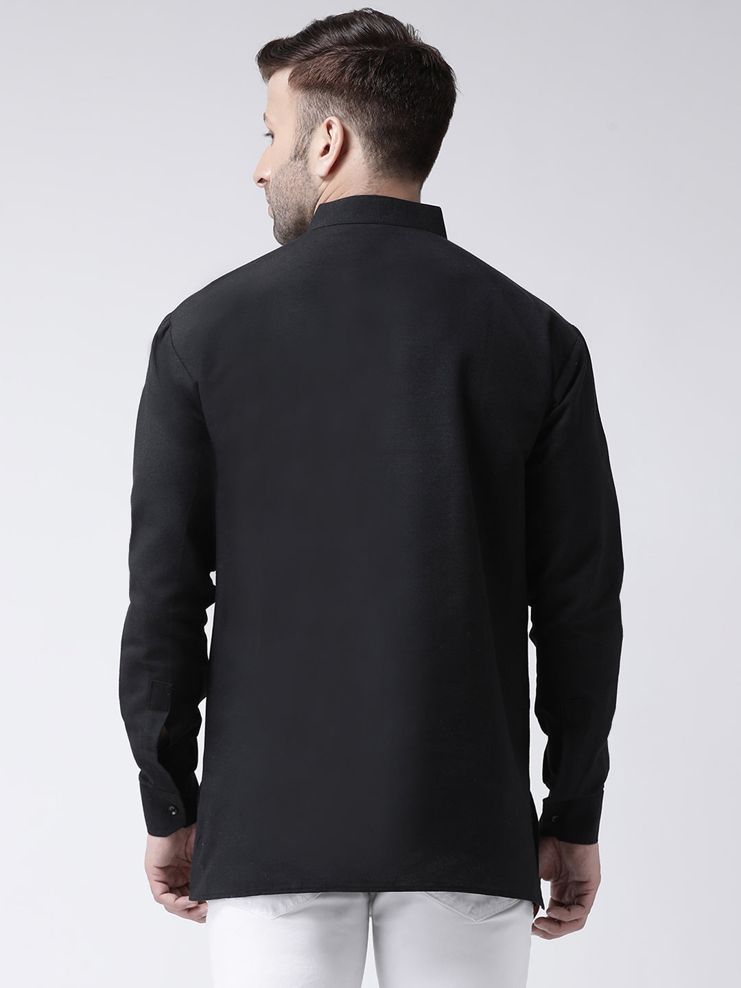 RIAG Black Color Long Sleeves Men's Cotton Short Kurta | Grocsy