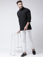 RIAG Black Color Long Sleeves Men's Cotton Short Kurta | Grocsy