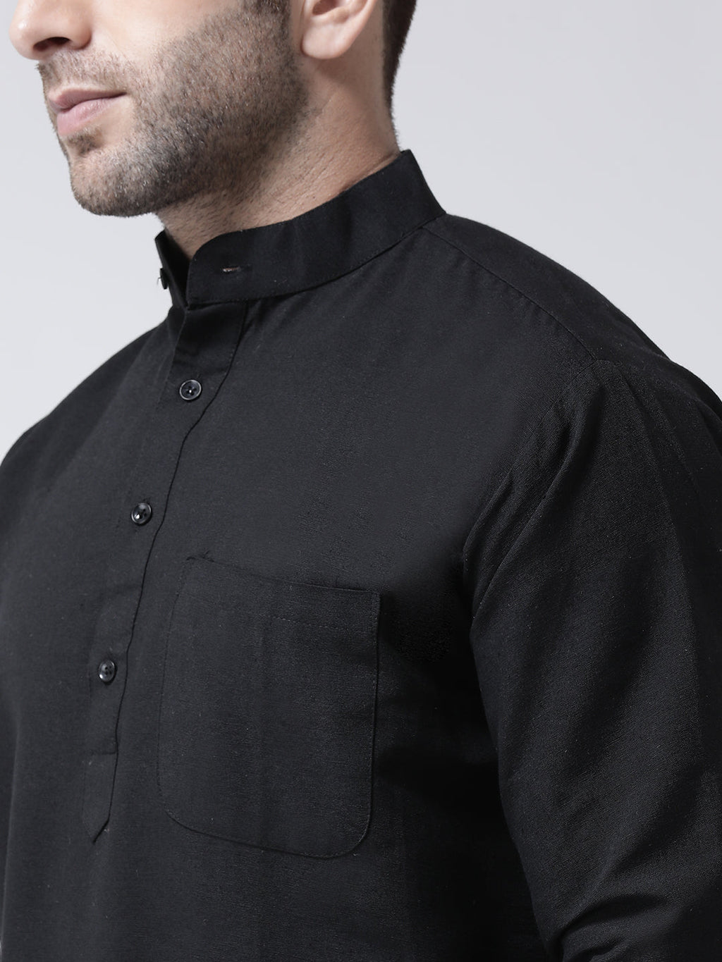 RIAG Black Color Long Sleeves Men's Cotton Short Kurta | Grocsy
