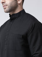 RIAG Black Color Long Sleeves Men's Cotton Short Kurta | Grocsy