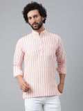 RIAG Orange Color Long Sleeves Casual Men's Cotton Short Kurta | Grocsy
