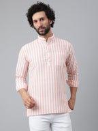 RIAG Orange Color Long Sleeves Casual Men's Cotton Short Kurta | Grocsy