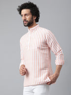 RIAG Orange Color Long Sleeves Casual Men's Cotton Short Kurta | Grocsy
