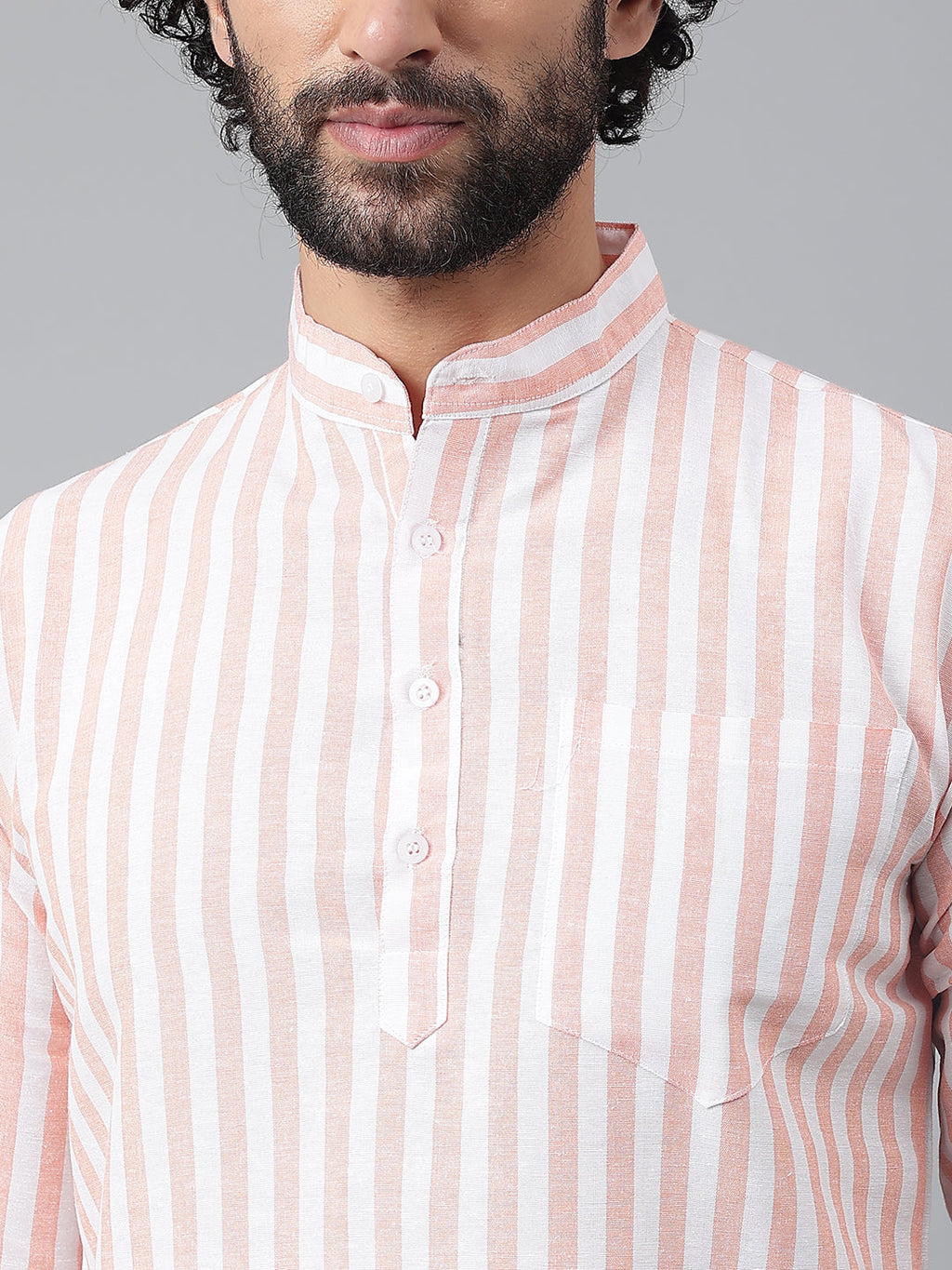 RIAG Orange Color Long Sleeves Casual Men's Cotton Short Kurta | Grocsy