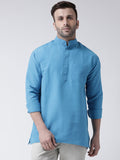 RIAG Blue Color Long Sleeves Men's Cotton Short Kurta | Grocsy