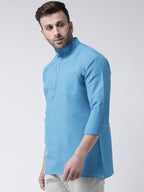 RIAG Blue Color Long Sleeves Men's Cotton Short Kurta | Grocsy