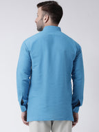 RIAG Blue Color Long Sleeves Men's Cotton Short Kurta | Grocsy