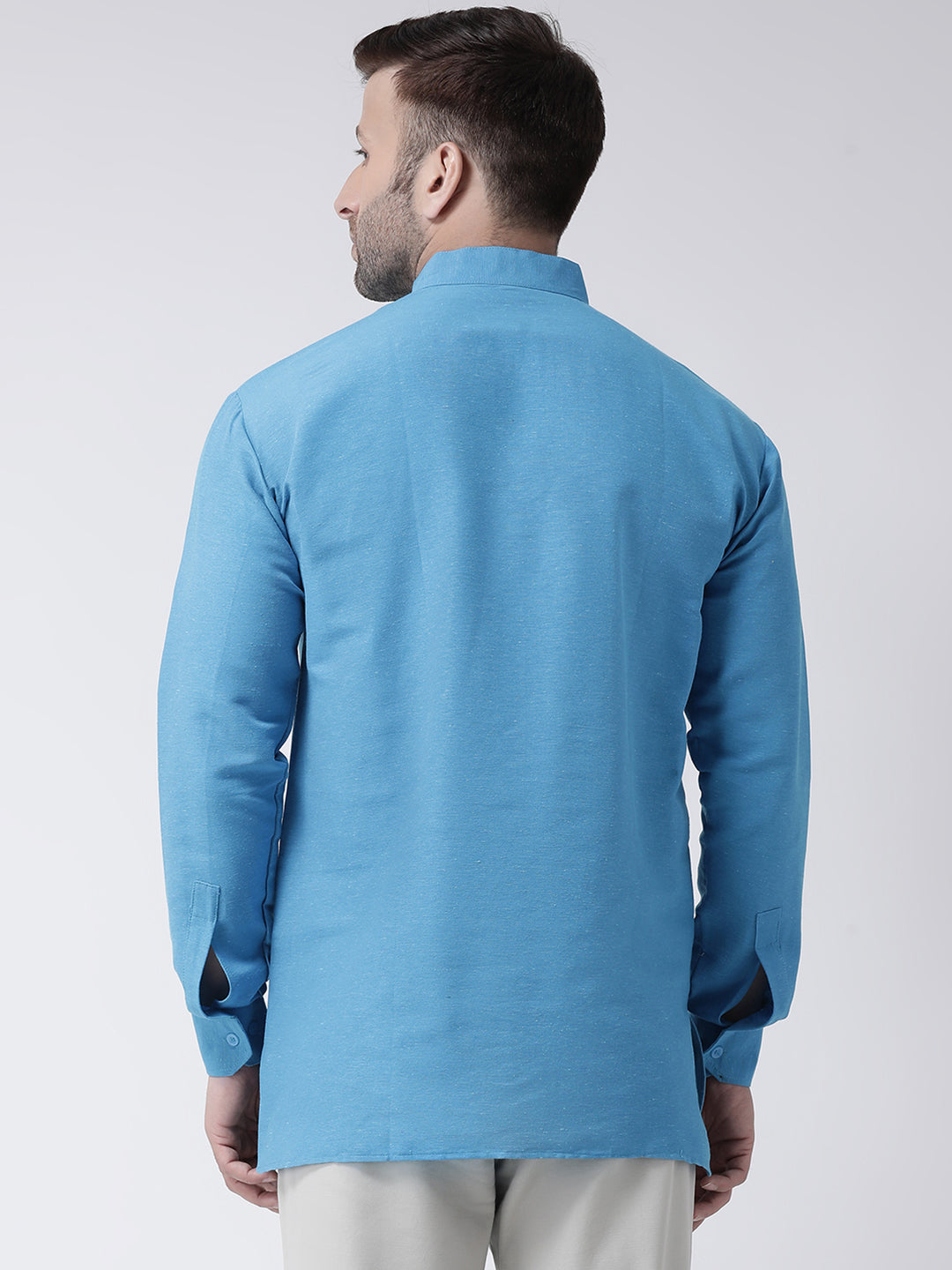 RIAG Blue Color Long Sleeves Men's Cotton Short Kurta | Grocsy