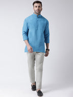 RIAG Blue Color Long Sleeves Men's Cotton Short Kurta | Grocsy