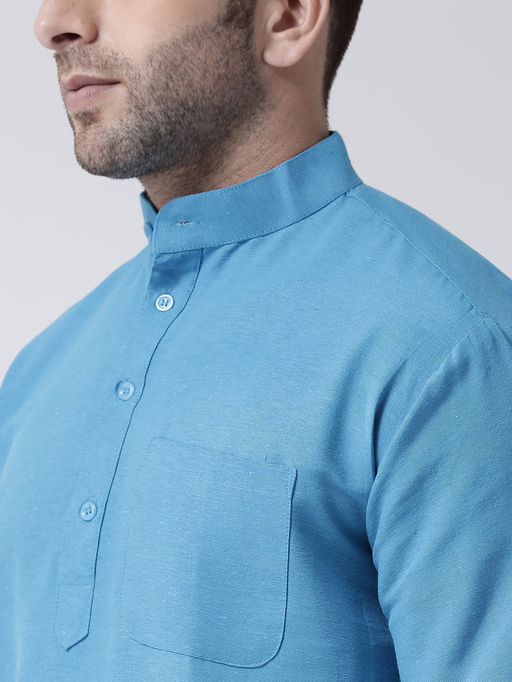 RIAG Blue Color Long Sleeves Men's Cotton Short Kurta | Grocsy