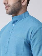 RIAG Blue Color Long Sleeves Men's Cotton Short Kurta | Grocsy